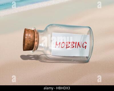 Mobbing message en bouteille isolé sur belle plage Illustration de Vecteur