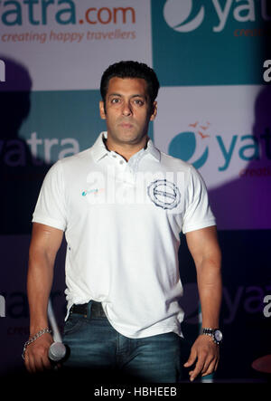 L'acteur de Bollywood Salman Khan lors d'une fonction où il a été annoncé que l'ambassadeur de marque actionnaire Yatra.com Mumbai Banque D'Images