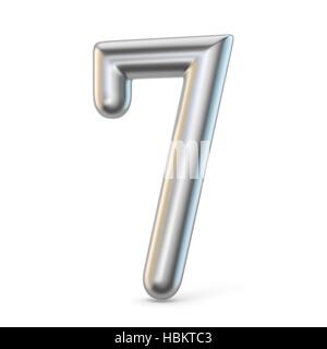 Metal silver font. Numéro 7 7 3D render illustration isolé sur fond blanc Banque D'Images