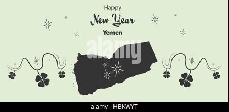 Happy New Year illustration thème avec la carte du Yémen Illustration de Vecteur