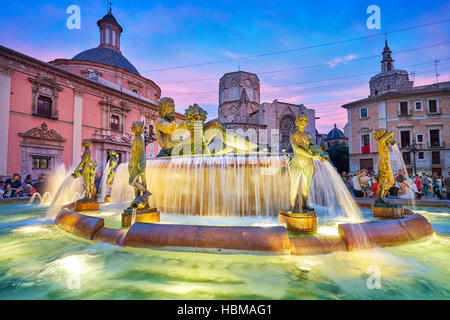 Fontaine de Turia, Plaza de la Virgen, Valencia, Espagne Banque D'Images