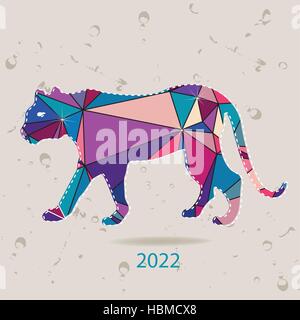 La carte de nouvel an 2022 avec Tiger fait de triangles Illustration de Vecteur