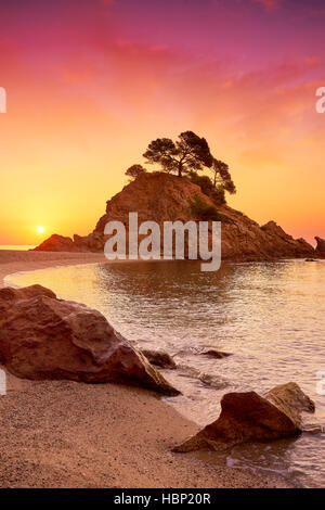 Lever du soleil à Cap Roig plage, Costa Brava, Espagne Banque D'Images