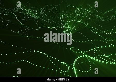 Le rendu 3D polygonal abstrait arrière-plan avec l'onde poly basse reliant les points et les lignes. Résumé L'écoulement. La structure de connexion. Poly mesh, faible débit, vague, Lignes et points verts. Banque D'Images