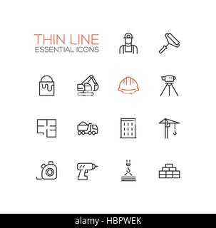 Construction - Une seule ligne mince Icons Set Illustration de Vecteur