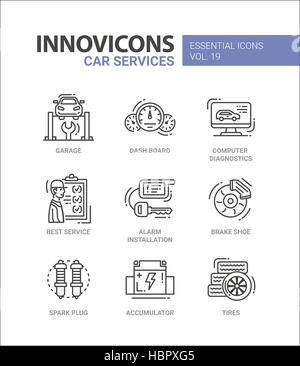 Services voiture design moderne fine ligne d'icônes et pictogrammes Illustration de Vecteur