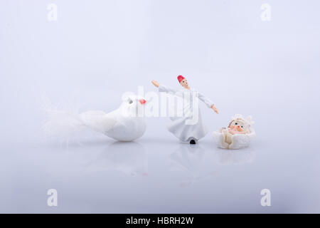 Derviche tourneur par le côté d'un oiseau blanc sur fond blanc Banque D'Images