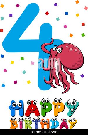 Cartoon Illustration Design du quatrième anniversaire anniversaire pour les enfants Illustration de Vecteur