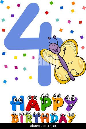 Cartoon Illustration Design du quatrième anniversaire Anniversaire Carte de souhaits Illustration de Vecteur