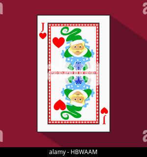 Carte à jouer. l'icône photo est facile. Nouvelle année JOKER JACK COEUR ELF. L'OBJET DE NOËL. avec une base blanc substrat. un vecteur illustration sur fond rouge Illustration de Vecteur