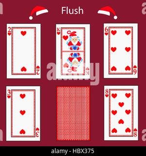 Jouer poker carte fiush combinaison. vector illustration EPS 10. Sur un fond rouge. À utiliser pour la conception, l'enregistrement, les sites web, s'habiller, le pr Illustration de Vecteur