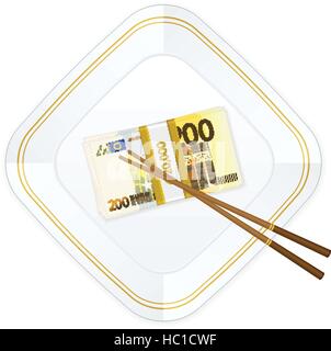 Plaque, baguettes et billets pack sur un fond blanc. Illustration de Vecteur