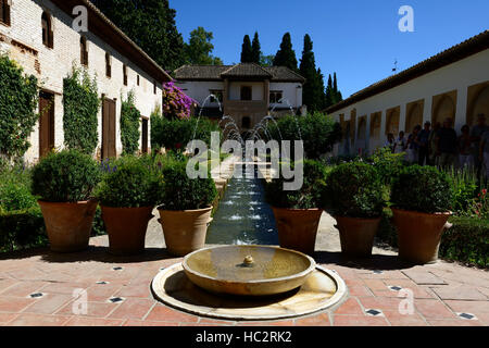 Le Patio de la Acequia canal d'Irrigation de jardin ornemental Palacio de Generalife Alhambra Granada espagne Floral RM Banque D'Images