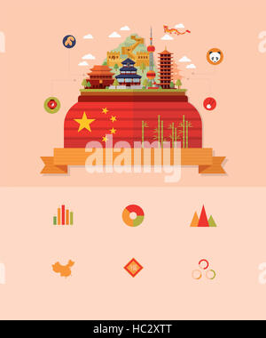 Icônes de repères en Chine nd divers infographie Banque D'Images