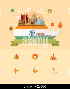 Icônes de points de repère dans l'Inde et divers infographie Banque D'Images