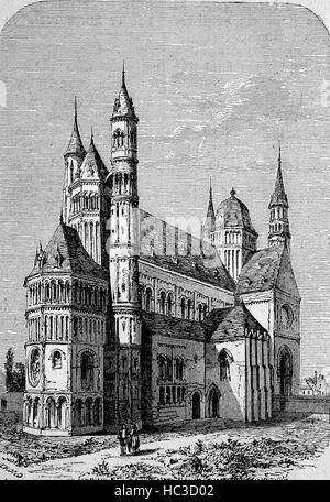 Le St Peter's Dom, Wormser Dom, une église à Worms, Allemagne du sud, illustration historique, gravure sur bois, 1890 Banque D'Images