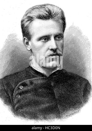 Fridtjof Nansen, 1861- 1930, un explorateur norvégien, scientifique, diplomate, illustration historique, gravure sur bois, 1890 Banque D'Images