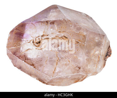 La prise de vue macro de spécimen de minéral naturel - cristal de quartz avec amethyst isolé sur fond blanc Banque D'Images