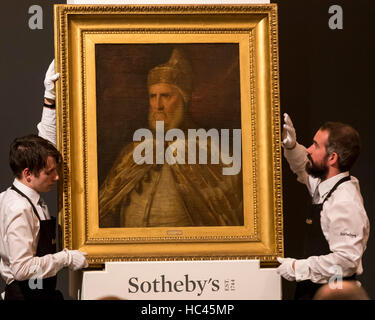 Londres, Royaume-Uni. 7 décembre 2016. 'Portrait du doge Andrea Gritti' par atelier de Tiziano Vecellio, appelé Titien qui a été vendu à un prix d'adjudication de GBP105k (est. 80-120k), à l'Old Masters Vente du soir chez Sotheby's à New Bond Street. Crédit : Stephen Chung / Alamy Live News Banque D'Images