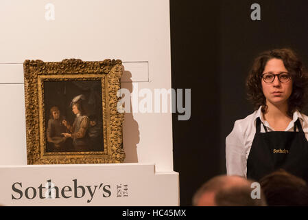 Londres, Royaume-Uni. 7 décembre 2016. 'Boys blowing bubble dans un intérieur' par David Teniers le Jeune qui a été vendu à un prix d'adjudication de GBP560k (est. GBP 80-120k), à l'Old Masters Vente du soir chez Sotheby's à New Bond Street Crédit : Stephen Chung / Alamy Live News Banque D'Images