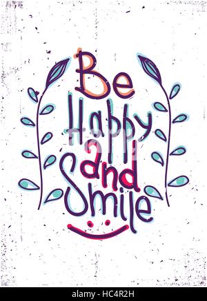 Être heureux et de sourire. Devis lettrage simple avec les éléments de conception, Illustration de Vecteur