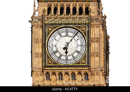 Horloge de Big Ben à Westminster, Londres, découper avec un fond blanc. Banque D'Images