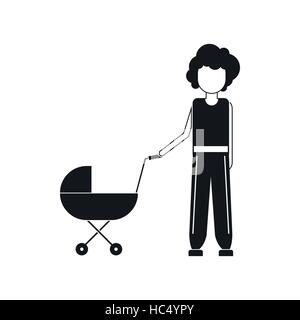 Mère avec bébé dans la poussette icon Illustration de Vecteur