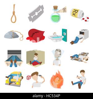 Le suicide icons set Illustration de Vecteur