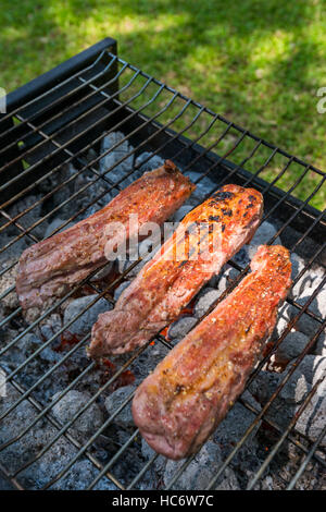 Les filets de viande barbecue Braai charbon flamme port Banque D'Images