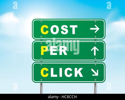 Coût par clic 3d road sign isolé sur fond bleu Illustration de Vecteur