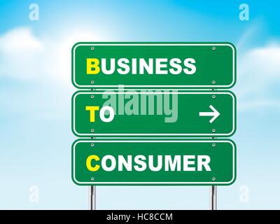 3d business to consumer road sign isolé sur fond bleu Illustration de Vecteur