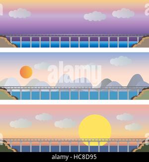 Pont de l'eau avec Nature Paysage vector Illustration Illustration de Vecteur