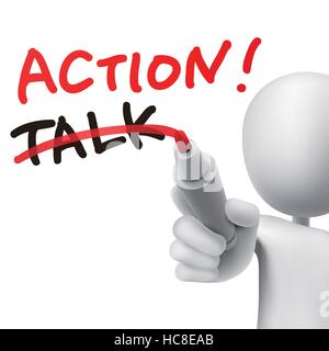 Mot d'action écrit avec biffant le mot talk par un homme sur fond blanc Illustration de Vecteur