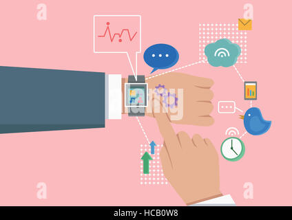 Portant une main sur l'illustration montre intelligente Banque D'Images