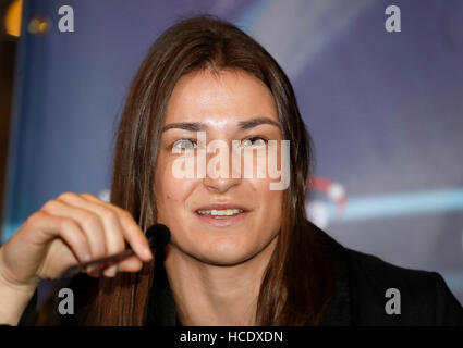 Katie Taylor au cours de la conférence de presse à l'hôtel Radisson, Manchester. Banque D'Images