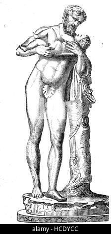 Un vieux Faune, avec Bacchus, dans l'ancienne religion romaine et mythe, Faunus était le dieu cornu de la forêt, des plaines et des champs, l'histoire de la Rome antique, Empire romain, Italie Banque D'Images