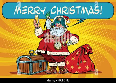 Père Noël pirate souhaite Joyeux Noël Illustration de Vecteur