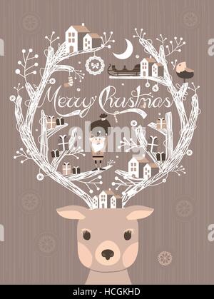 Belle carte de Noël design orignal ou de l'affiche dans un style dessiné à la main Illustration de Vecteur