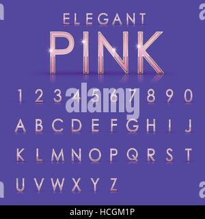 Alphabets rose élégant et numéros collection isolé sur fond violet Illustration de Vecteur
