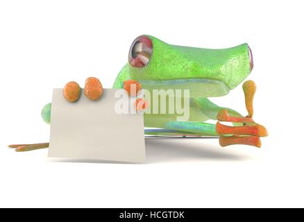 Grenouille verte avec un blank sign up 3d illustration Banque D'Images