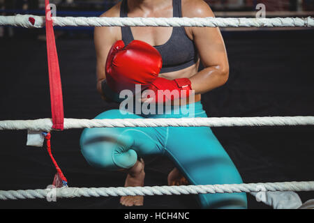 Boxer wearing boxing gloves Banque D'Images