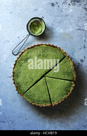 Tranches de Tarte au fromage à la crème matcha.remplissage vue supérieure Banque D'Images