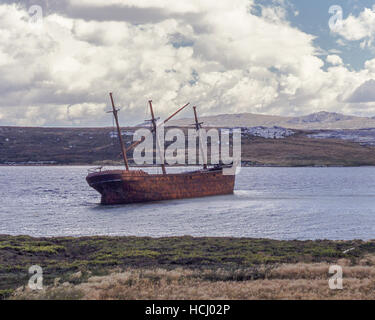 Port Stanley, East Falkland, îles Falkland. 7 Février, 2003. 1913 L'épave du Lady Elizabeth en fanons de Cove, dans le port à Port Stanley, la capitale des îles Falkland, sur l'île de East Falkland, dans l'Atlantique Sud. © Arnold Drapkin/ZUMA/Alamy Fil Live News Banque D'Images