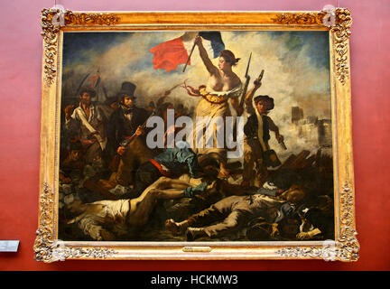 Eugène Delacroix' peinture 'La Liberté guidant le peuple" au Musée du Louvre, Paris, France Banque D'Images