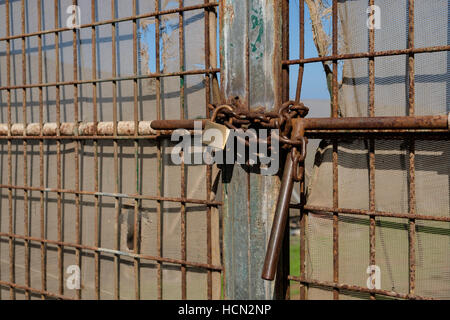 Metal Gate verrouillé avec chaîne et cadenas Banque D'Images