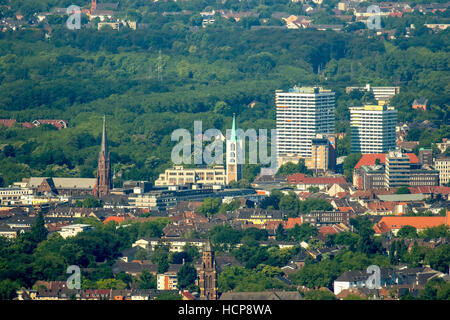 Vue aérienne de l'Hôtel Maritim, à l'église Saint Augustin, Ev. Église d'Emmaüs, District de Bismarck, Gelsenkirchen, Ruhr Banque D'Images