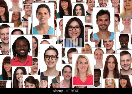 Collage d'arrière-plan de groupe jeunes multiraciale sourire heureux gens portrait sourire Banque D'Images