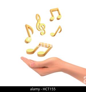 Tenir la main 3d notes de musique sur fond blanc Illustration de Vecteur