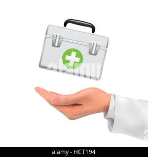 3d hand holding trousse de premiers soins sur fond blanc Illustration de Vecteur