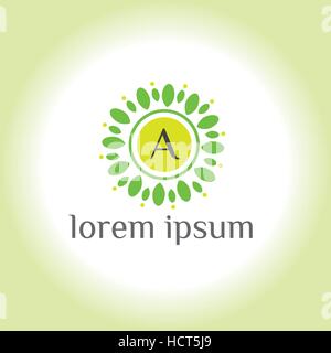 Une lettre business logo vector design. Lettre initiale de l'identité de marque (signe, symbole, icône, un monogramme). Aliments bio vert marque eco Illustration de Vecteur